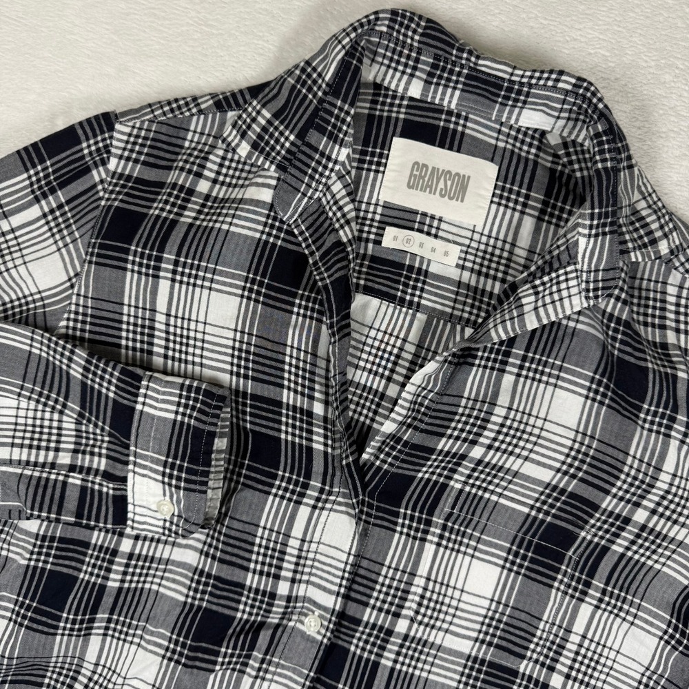 Grayson The Hero Button Up Shirt Black White Plaid Lyocell Size 02 Medium Womens